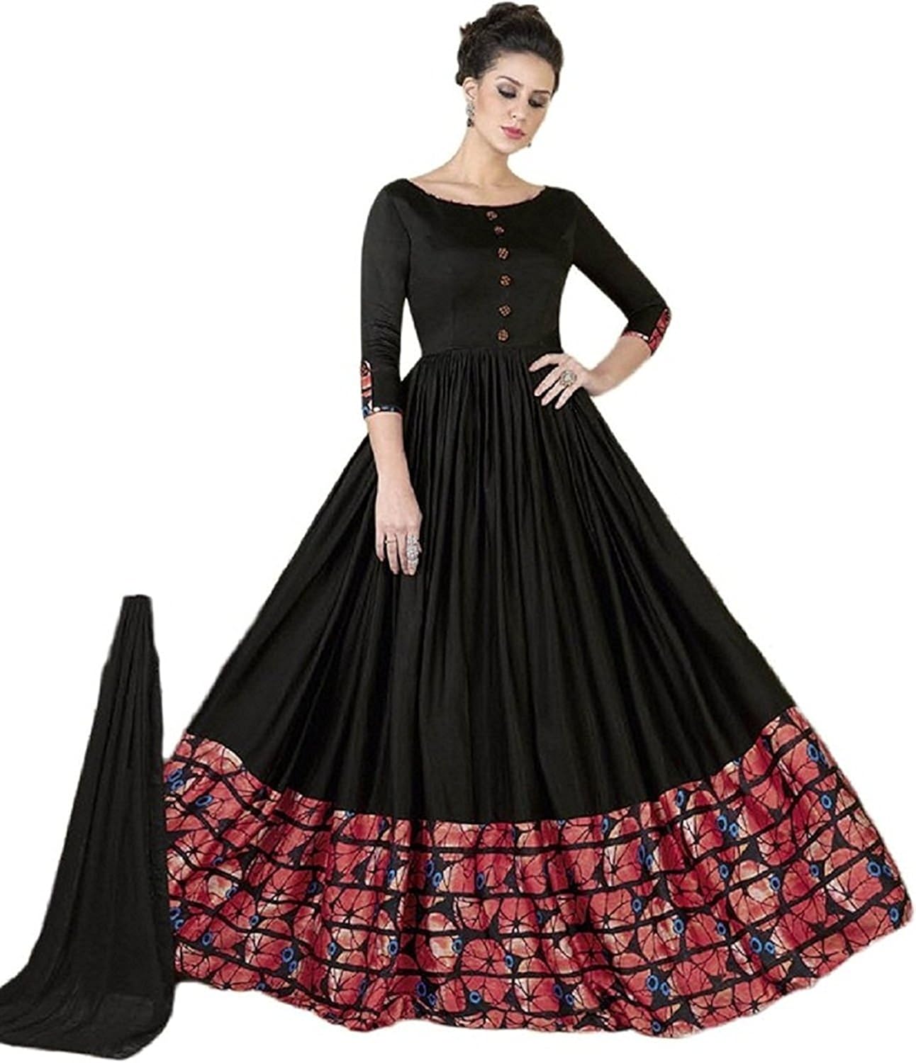 parul fashion women's crepe stitched gown with duppata (free size) black