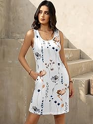 LUXVEER Womens Floral Summer Dress Casual Loose