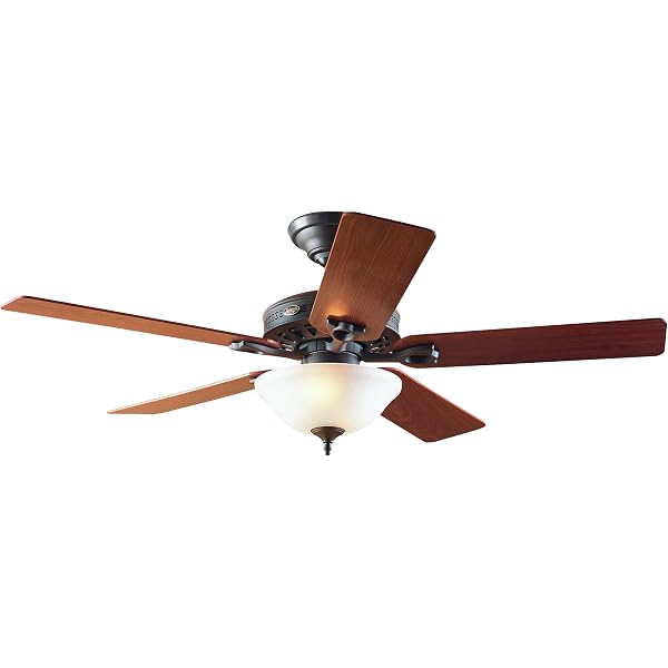 Hunter 22459 Astoria 52-Inch Single Light 5-Blade Ceiling Fan, New Bronze  with 5 Walnut/Medium Oak Blades and Frosted Glass Light Bowl - Amazon.com