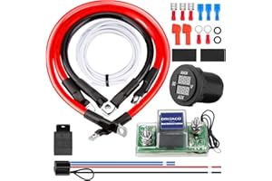Drieaco 12V UTV Dual Battery Isolator Connect & Monitor Kit Fit for Honda Pioneer 1000/700/500, Replace #UTV-SBI-CM, Dual Battery Isolator Kit with LED Digital Double Voltmeter 6 Gauge Wire 12V Relay