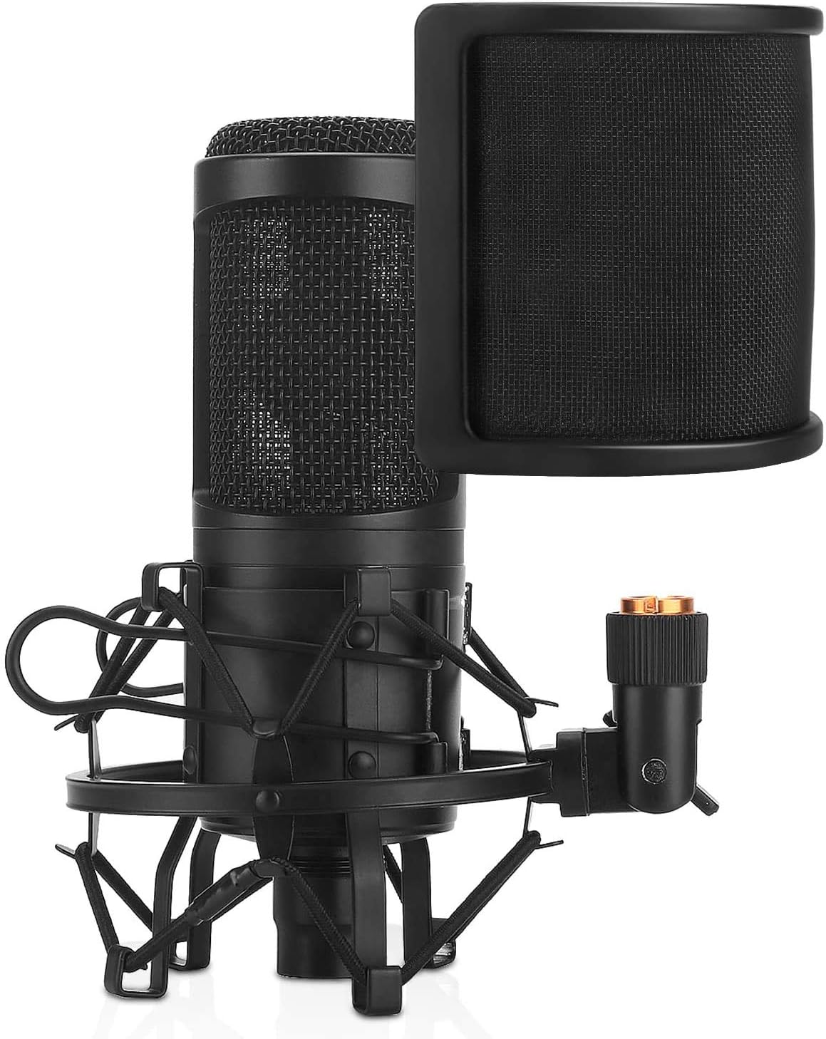 Microphone AT2020 Shock Mount with Pop Filter, PEMOTech Universal Shock Mount for 46mm-53mm Diameter Mic compatible for AT2020 Anti-Vibration Suspension Microphone Shock Mount Bonus Screw Adapter: Musical Instruments