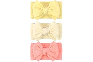 LEMONSPACE LemonSpce Handmade Baby Bows for baby girls Stretchy Nylon Hair Bands Hair Accessories with Headbands Bows for Newborn Baby Girls Infant Toddlers Kids Bow(Light Yellow)