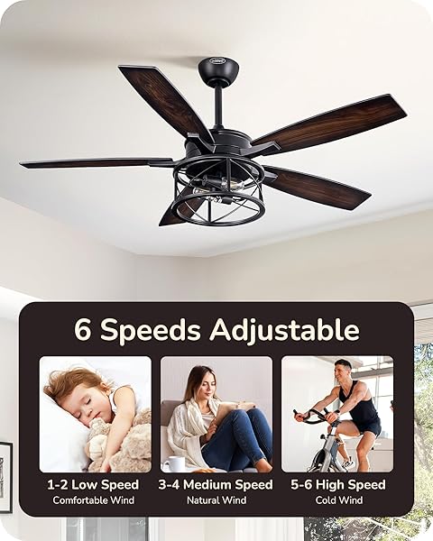EDISHINE 52″ FARMHOUSE CEILING FANS WITH LIGHTS, 10%-100% DIMMABLE, REMOTE CONTROL, 5 WOOD BLADES, 1/2/4/6H TIMER, 6 SPEEDS REVERSIBLE DC MOTOR, RUSTIC CEILING FAN FOR BEDROOM LIVING ROOM, UL LISTED