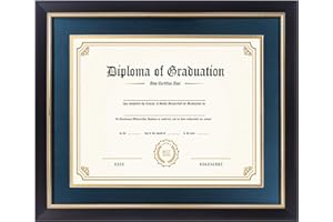 FramePro 11x14 Diploma Frame with Navy over Gold Mat, 14x17 Certificate Frame, Real Wood with Gold Trim, Black Frame with Arcylic