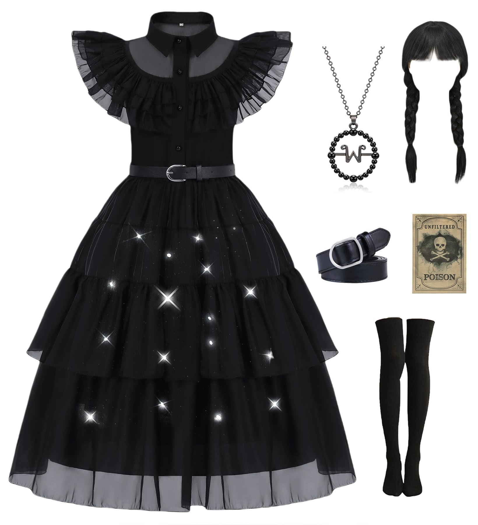 Photo 1 of Diyln  Girls Black Dress for Princess Halloween Costume Kids with Wig Belt Necklace Socks Hairpin DY006XL