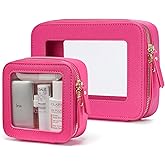 Popvibe Clear Makeup Bag Travel Cosmetic Case Transparent Toiletry Bag with Zipper, Portable Make Up Organizer Traveling Compact Car Bag for Essentials