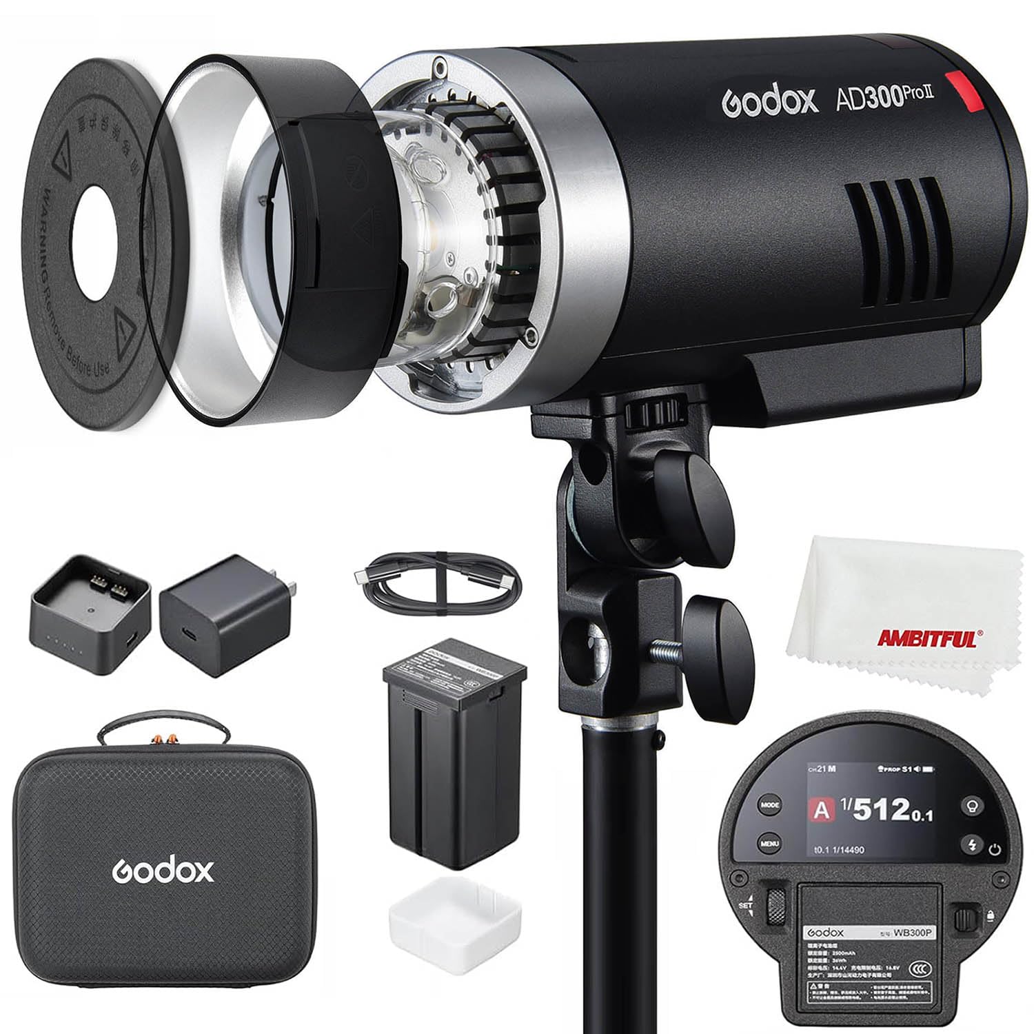 Godox AD300Pro AD300 Pro II AD300ProII 300Ws Outdoor Flash,12W Bi-Color 2800K-6000K,2.4G Wireless X System,TTL HSS 1/8000s,0.01s~1.5s Recycle Time,1/1 to 1/512 10 Power Steps(AD300Pro Update)