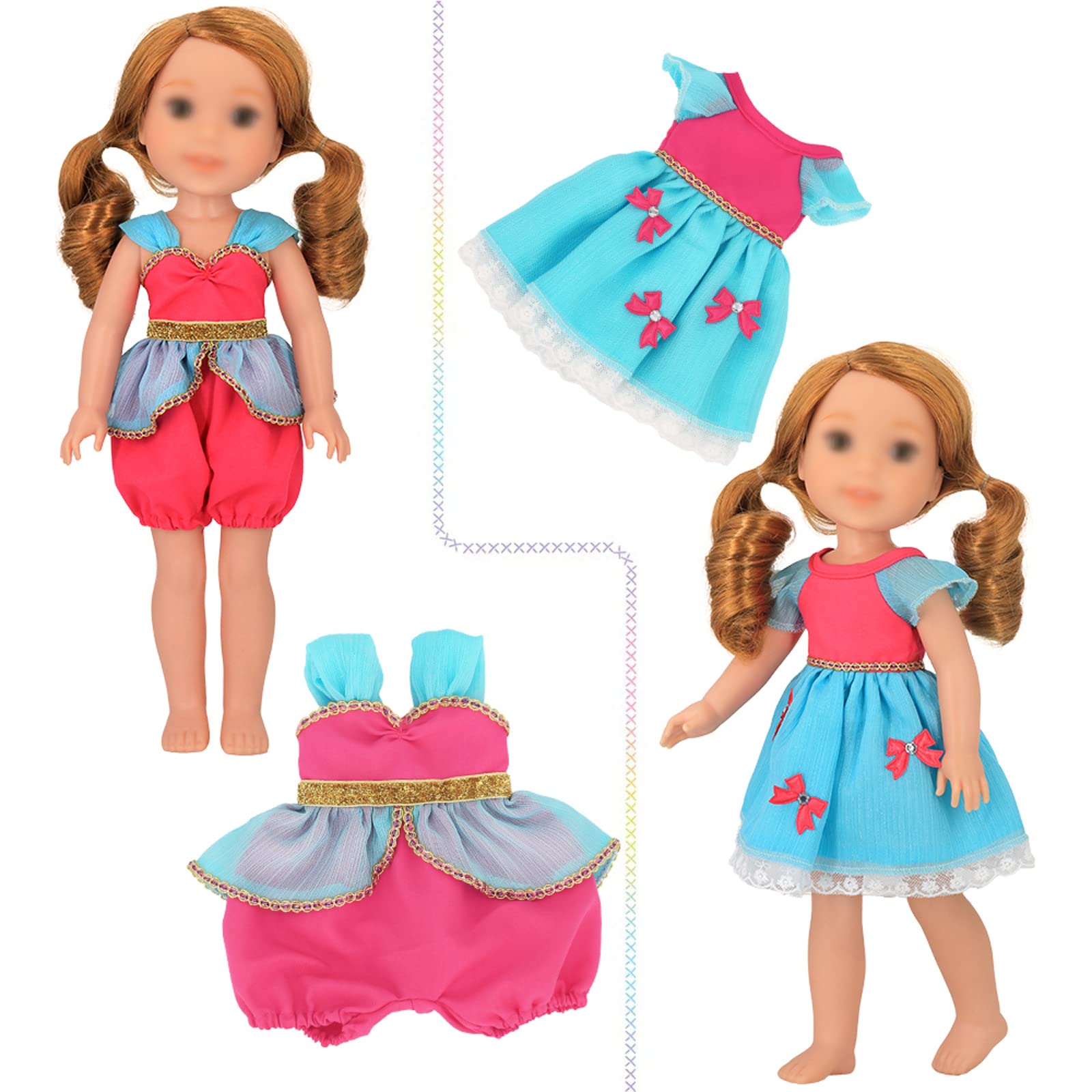 SOTOGO 11 Sets American Wellie Doll Clothes Outfits Dresses Pajamas Swimsuit, Wishers Doll Clothes Fit for 14 to 14.5 Inch Dolls