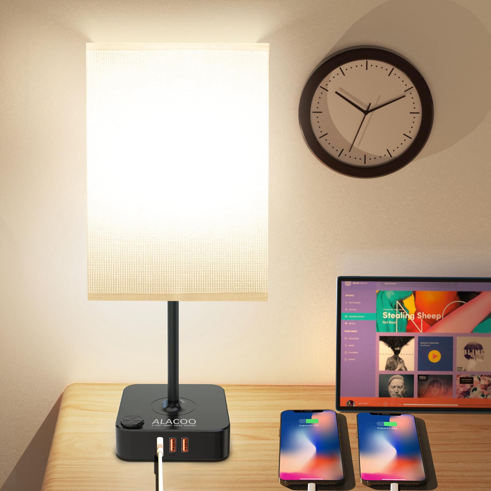 Bedside Table Desk Lamp with 3 USB Ports 3 Level Dimmable Nightstand Lamp Night Light USB Small Table Lamp for Bedroom, Living Room, Sofa, Dorm, Home Office Decor Thanksgiving Day Christmas Gifts