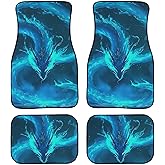 Suhoaziia 4pcs Blue Dragon Car Floor Mats, Anti-Slip Automotive All Weather Rubber Floor Mats for Cars SUV Truck & Van, Heavy Duty Front & Rear Protection, Car Accessories for Women Men