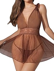 Lilosy Sexy Polka Dots Mesh Sheer Babydoll Chemise