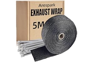 Arespark Exhaust Header Wrap, 1 Rolls 2in x 16.5ft Black Heat Shield Tape with Stainless Steel Zip Ties 10pcs for Car Motorcy