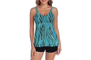 Jollkichay Tankini Swimsuits for Women Tummy Control Swimsuit Modest Tankini Top with Boyshort Bathing Suit Swimsuit