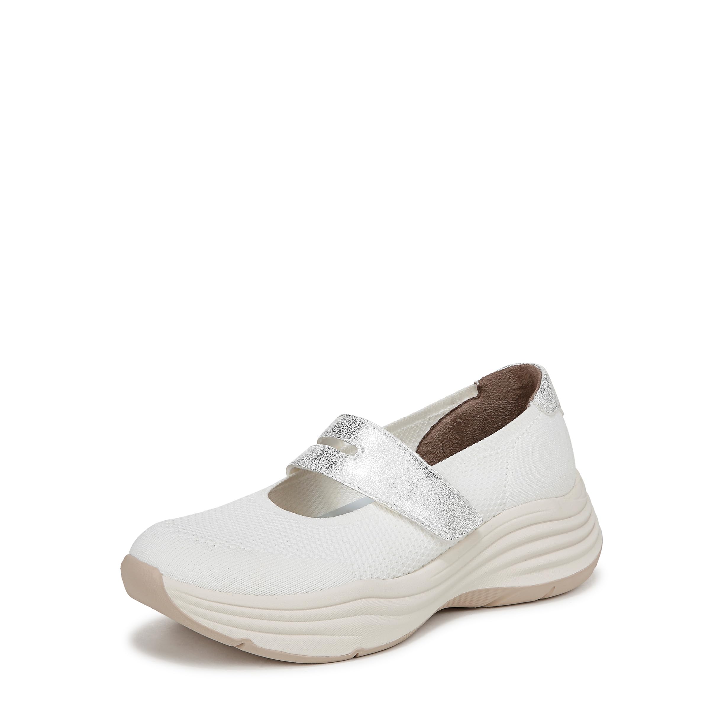 Bzees For Lifestride Women’s Intuition Knit Mary Jane Flat, Bright White, 6
