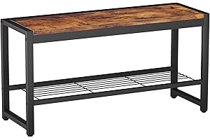 HOMEFORT Shoe Bench, Modern Industrial Shoe Storage Bench, Entryway Bench with Mesh Shelf and Sturdy Metal Frame, Metal Shoe Rack with Durable MDF Top for Hallway, Mudroom, Living Room, Rustic Brown