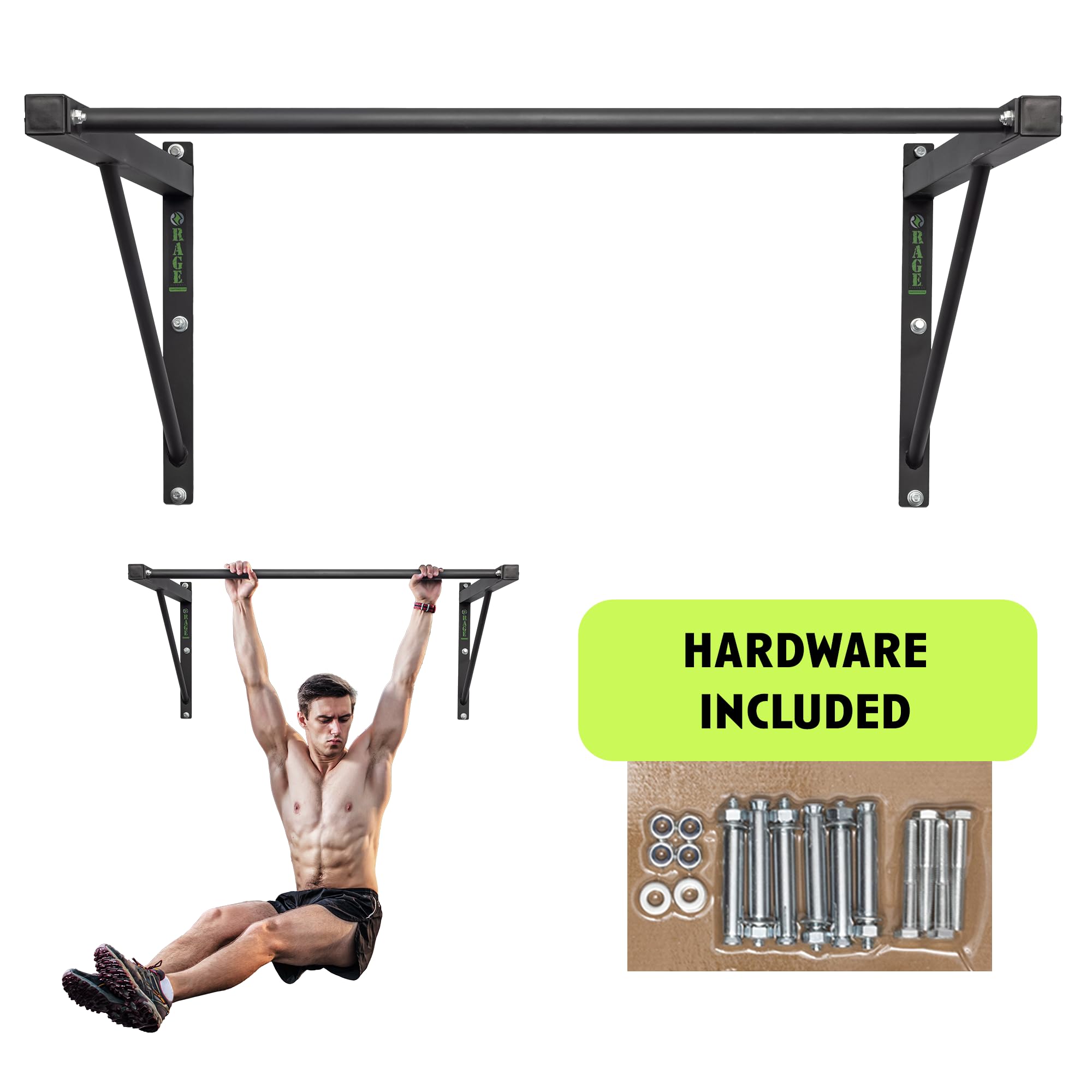 Photo 1 of ***SIMILAR***Rage Fitness Heavy-Duty Wall Mounted Pull Up Bar - 500 lbs Weight Capacity | Maintain Upper Body Strength & Core Stability | Space Efficient Steel Chin Up Black Bar for Home & Gym Versatile Workouts