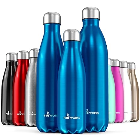 Proworks Edelstahl Trinkflasche 24 Std. Kalt und 12 Std. Heiß - Premium Vakuum Wasserflasche - Perfekte Isolierflasche für Sp