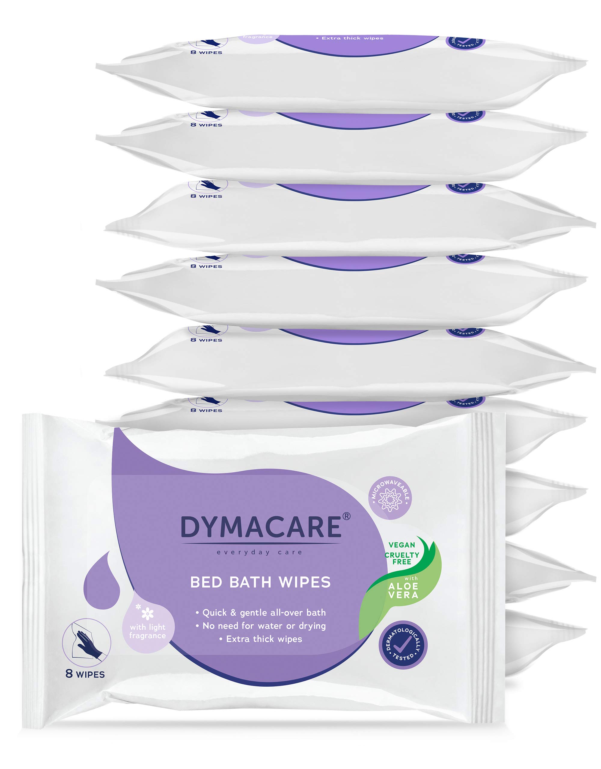 DYMACARE Fragranced Bed Bath Wipes | Premium Skin Cleansing Bath and Shower Wipes for Adults and Elderly | No Water Microwaveable Body Wet Wipes with Aloe Vera | 10 Packs (80 Wipes in Total)