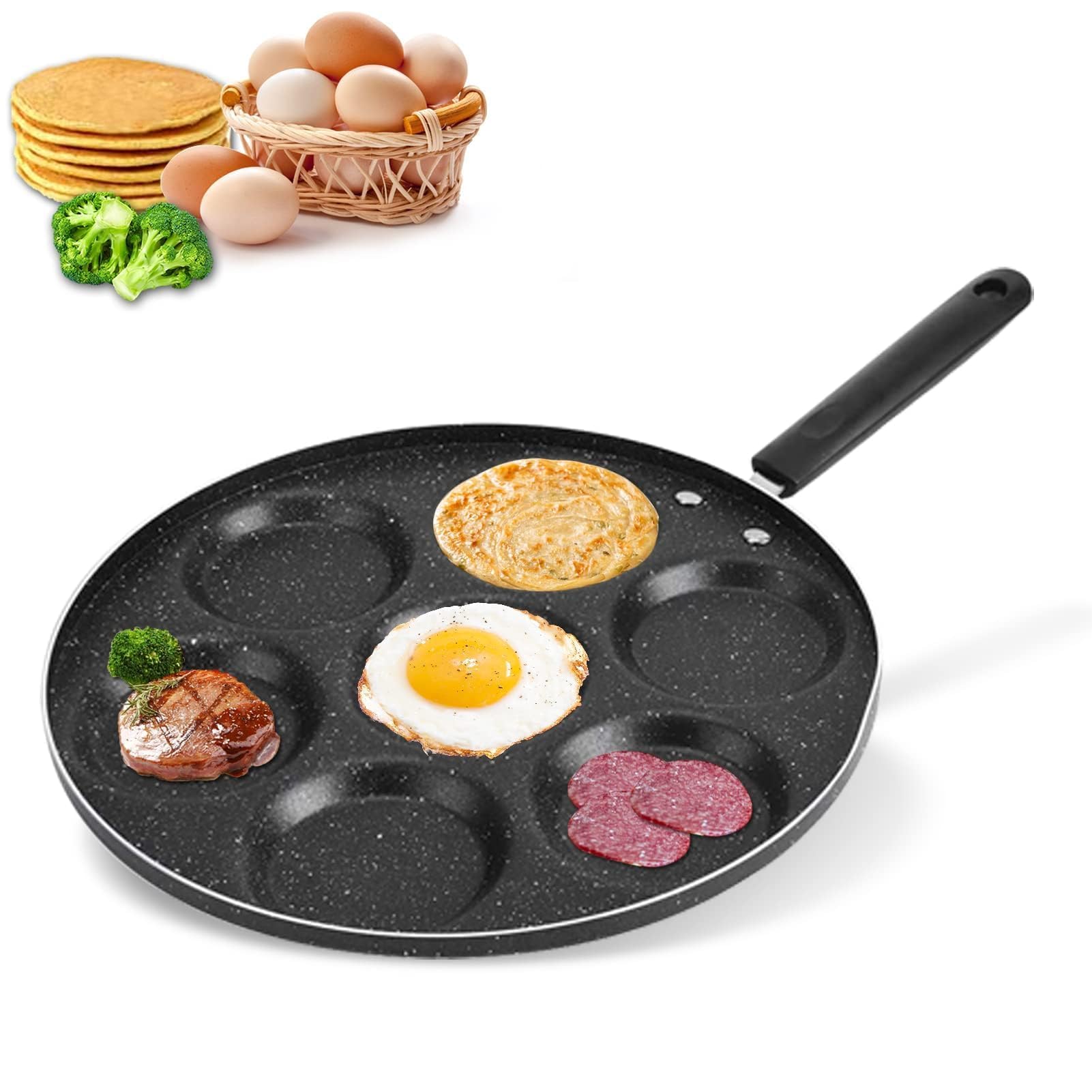 HERCHR Pancake pan, Pancake panpan, Pancake Pancake pan, Pancake Pancake pan, Egg pan 7 Holes Non-Stick Omelette pan for Burgers, Eggs, Omelette
