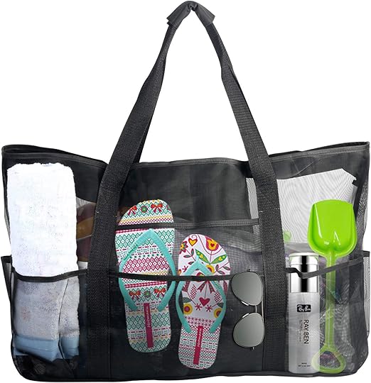 2 Stück Netztasche 40x40cm - Strandtasche & Sportbeutel Mesh