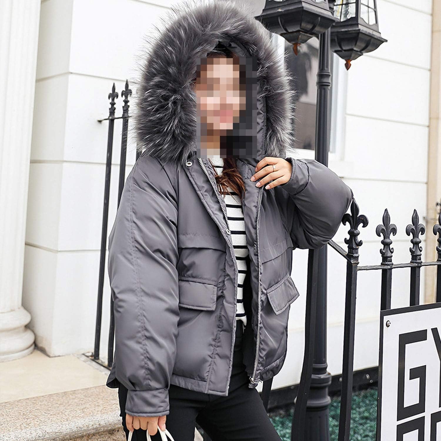 Women Short Hooded Fur Collar Winter 