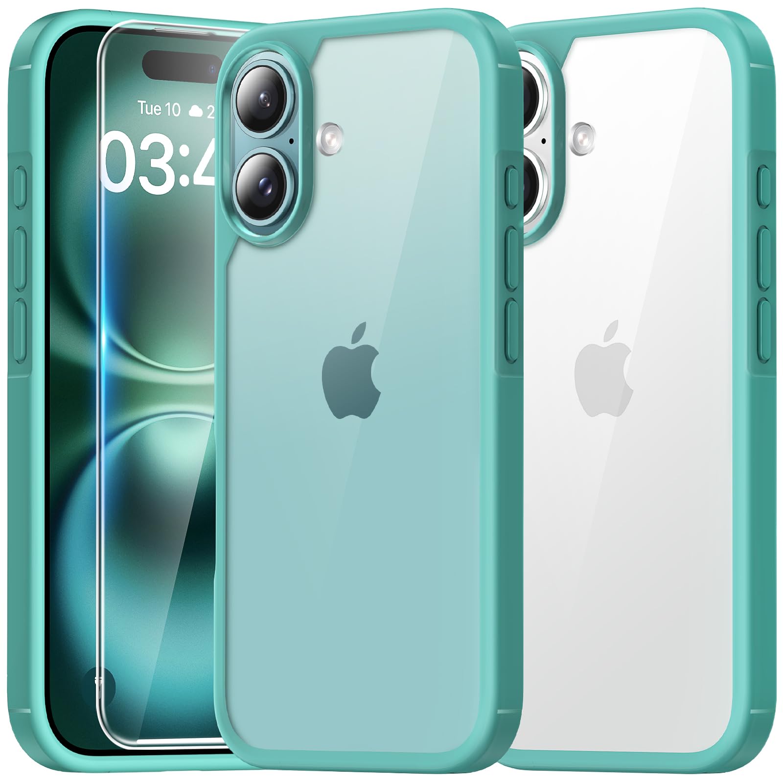 TAURI for iPhone 16 Case with HD Screen Protector, [Not-Yellowing] [15 FT Grade Protection] Shockproof Phone Case for iPhone 16 6.1 Inch - Green