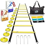 Invincible Fitness Agility Ladder Training Equipment Set, Improves Coordination, Speed, Power and Strength, Includes 10 Cones, 4 Hooks and 3 Loop Resistance Bands for Outdoor Workout