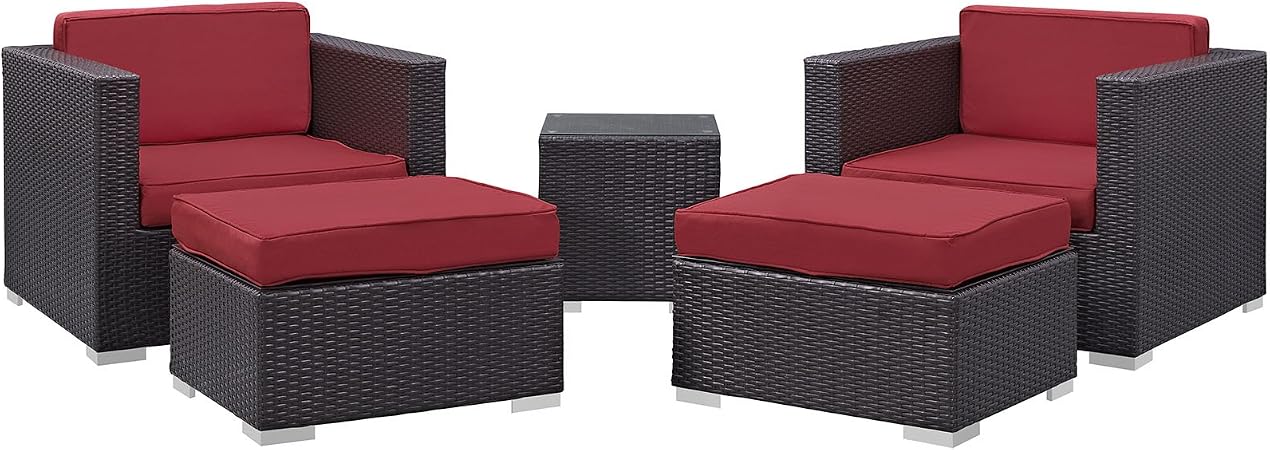 Amazon Com Modway Convene Wicker Rattan 5 Piece Outdoor Patio Furniture Set In Espresso Red Garden Outdoor