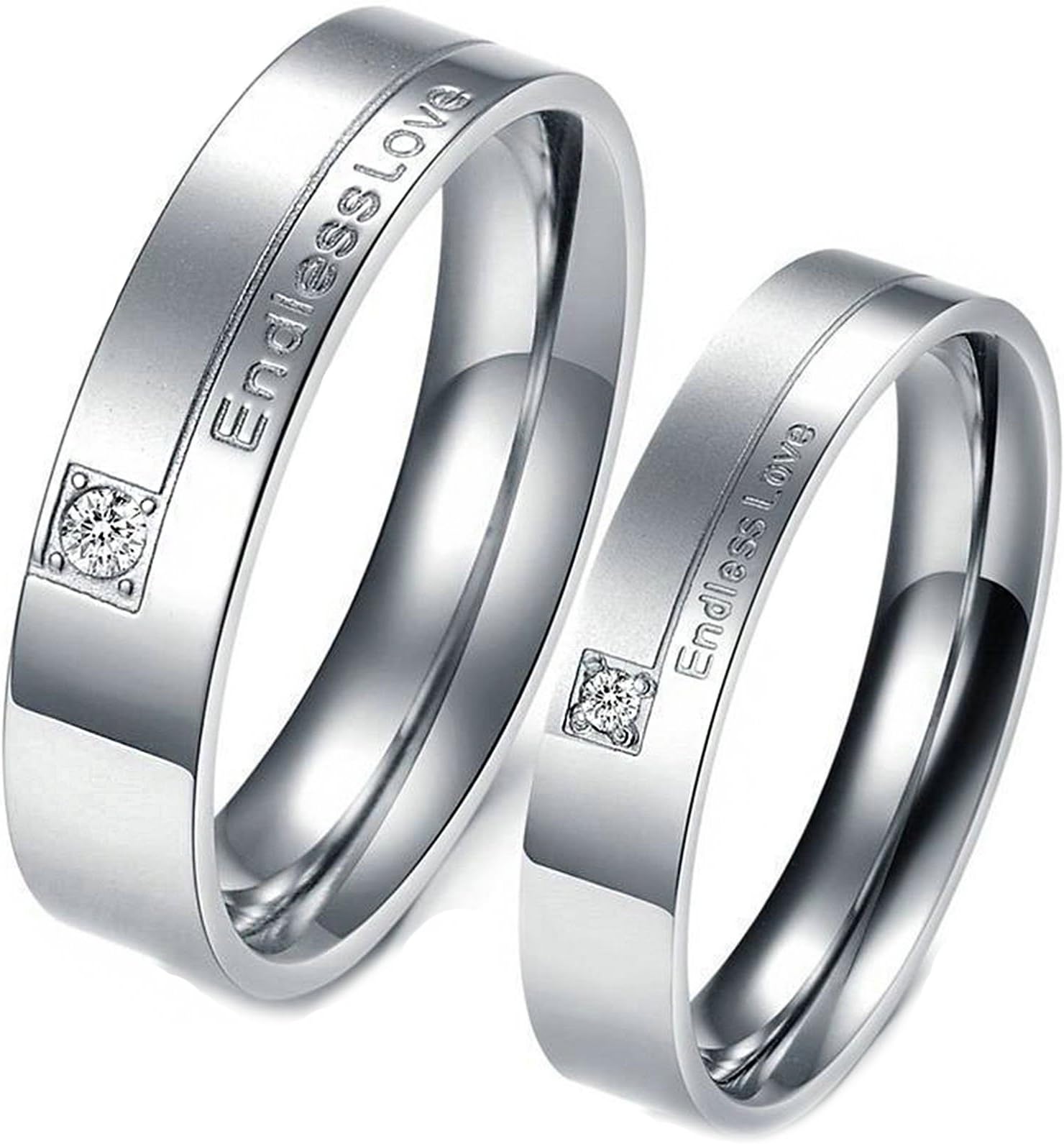 Daesar 2 Pieces Wedding Rings for Women and Men Rings Silver Endless Love Cubic Zirconia Rings with Engraving