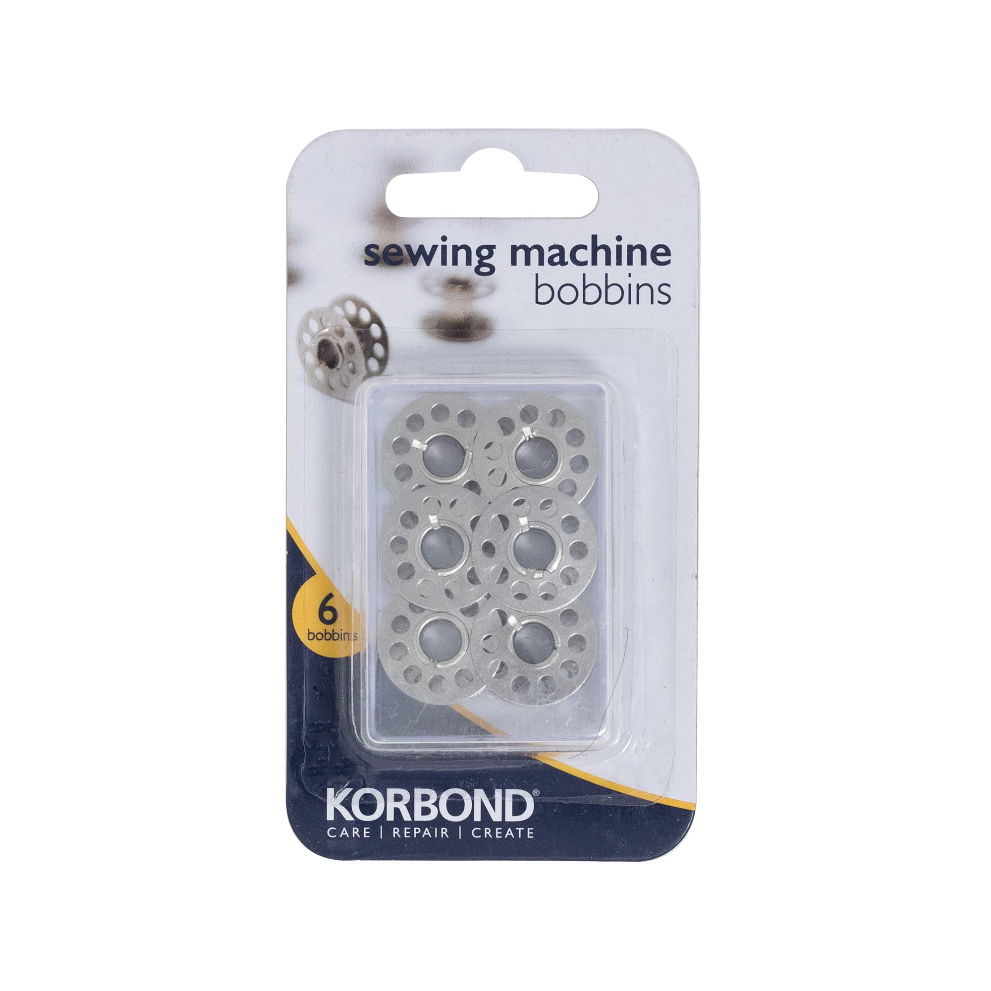 Korbond 190010 6 Piece Metal Bobbin/Spool Set – 20.6mm x 11.7mm – Class 15 (A Style) Ideal for Domestic Sewing Machines and Use with All Thread Types – Flat Sided, Silver