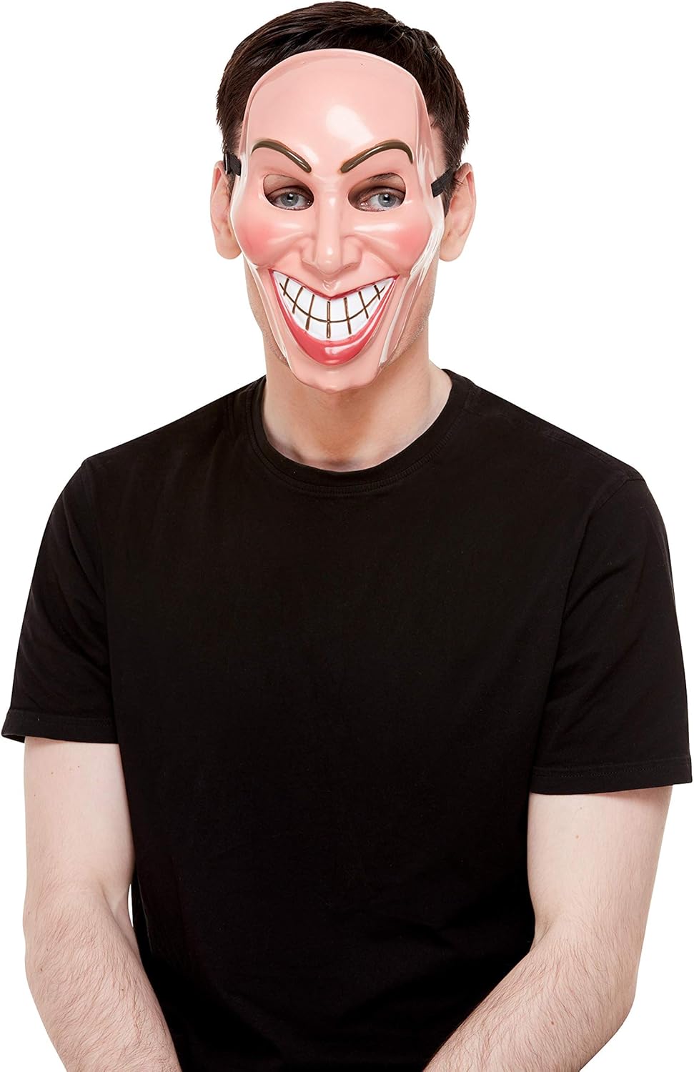 Smiffys Smiler Mask, Male, Beige with Elastic Strap, Halloween Fancy Dress Accessory, Serial Killer Dress Up Masks