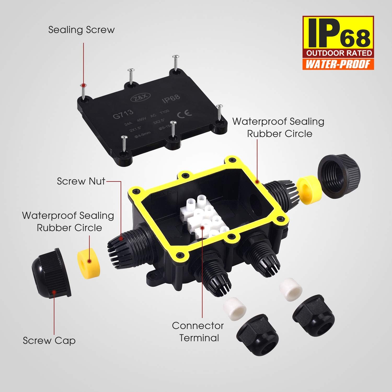 IP68 Junction Box Waterproof Connector Wire for outdoor and garden ...