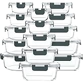 M MCIRCO 30 Pieces Glass Food Storage Containers with Snap Locking Lids,Glass Meal Prep Containers Set - Airtight Lunch Containers, Microwave, Oven, Freezer and Dishwasher