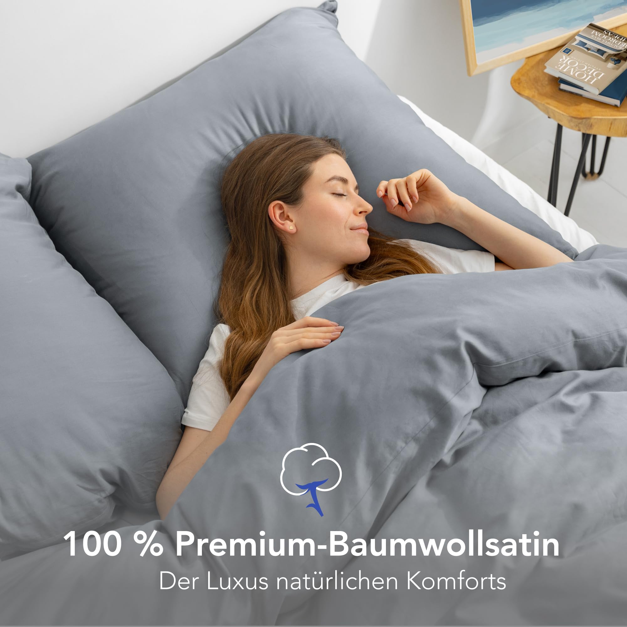 Dreamzie 2 Bettwäsche Set 135x200 Mako Satin - Grau - 2 Bettbezüge 135x200 cm mit 2 Kissenbezüge 80x80 cm - Oeko-Tex Zertifiziert - Bettwäsche 135x200 Baumwolle 4teilig 3
