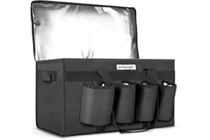 Homemell XXL Insulated Delivery Bag with Cup Holders, 21x13x11 Durable Thermal Tote for Hot/Cold Food Transport, Catering, Delivery, Groceries, Large, Easy-to-Clean, Dual Zipper Cooler, Padded Handle