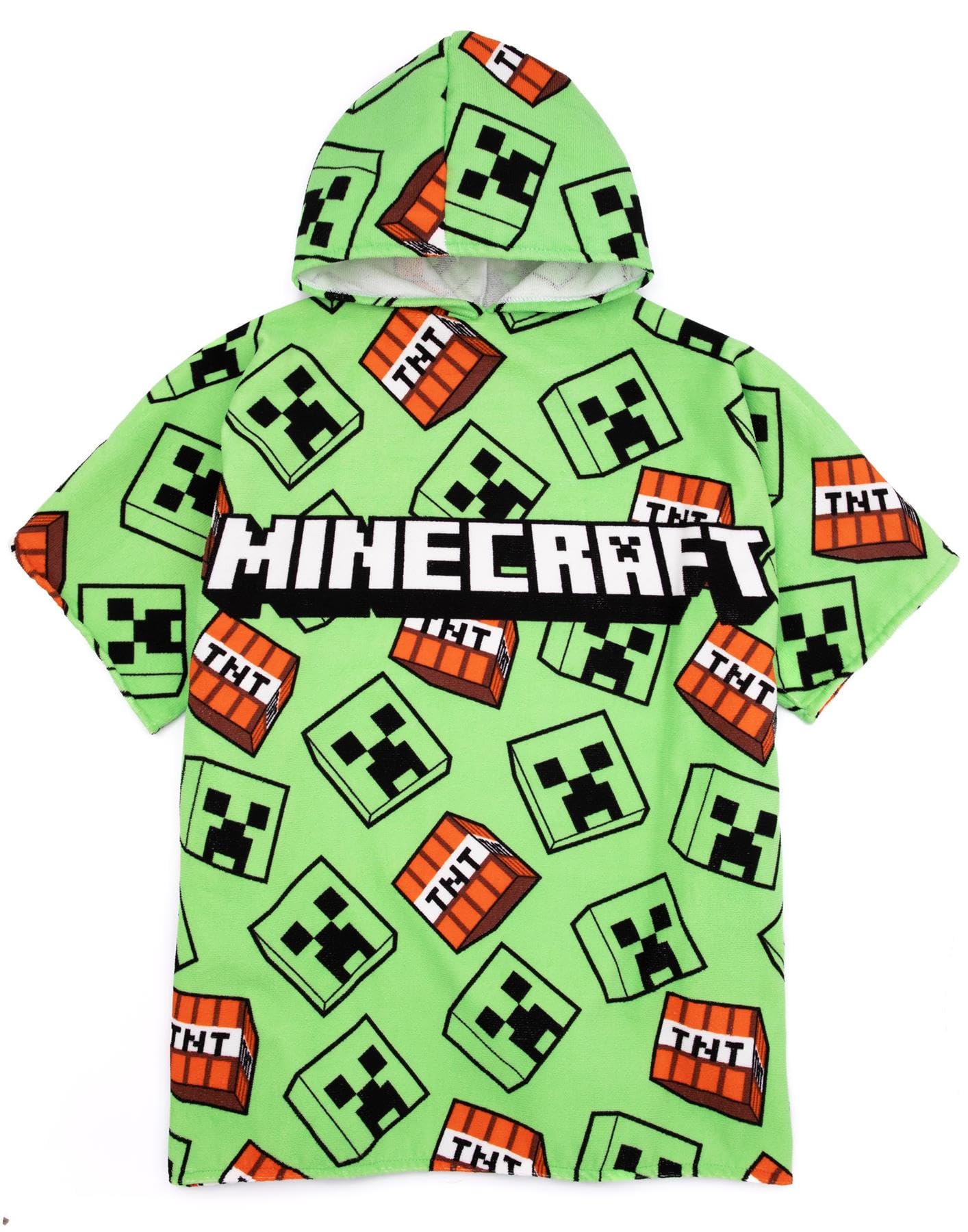 Minecraft Kids Towel Poncho | Green Bath Towel For Boys & Girls | Creeper TNT Explosive Swimwear | Hooded Graphic Beach Cover Up | Cosy Swim Accessory Gift for Children