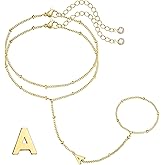 M MOOHAM Initial Hand Chain for Women - Dainty Gold Ring Bracelet Hand Chain for Women Trendy, Letter A-Z Initial Link Charm Bracelets Personalized Gold Jewelry Gifts