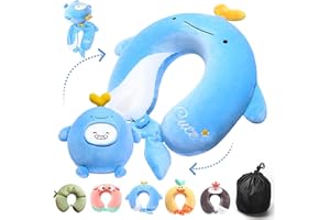qianliyer 2-in-1 Deformable Kids Adult Neck Pillow for Traveling Soft U-Shaped Pillow with Adorable Animal Design Comfy Sleep Travel Accessories for Car Airplane Traveling（Whale）
