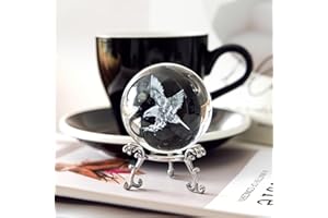 JFTOSALE 3D Eagle Crystal Ball with Stand Laser Etched Glass Eagle Statue Glass Spheres Decorative Balls(60mm)