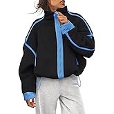 Yanekop Womens Fleece Jacket Zip Up Fuzzy Sherpa Jackets Long Sleeve Winter Coats Striped Warm Outwear with Pockets