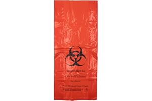 Hazardous Waste Bags - 10"x4"x24" - 200 Bags - 1.4 mil - Red - HAZWASTELD10424 - AssurePak