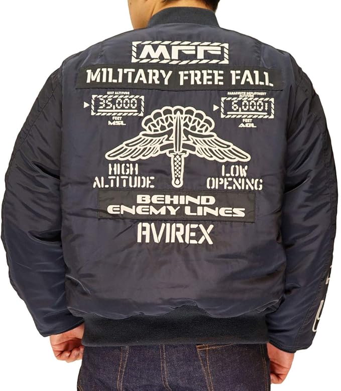 Amazon Co Jp Avirex アヴィレックス Ma 1 ライトニング ミリタリー フライト ジャケット 刺繍 アウター メンズ 87ネイビー Xxl 服 ファッション小物