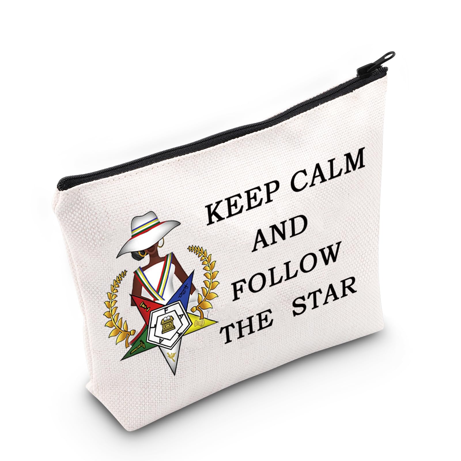 LEVLO Order of The Eastern Star Sorority Cosmetic Make Up Bag OES Sorority Gift Keep Calm and Follow The Star Makeup Zipper Pouch Bag for Women Girls(Follow The Star)
