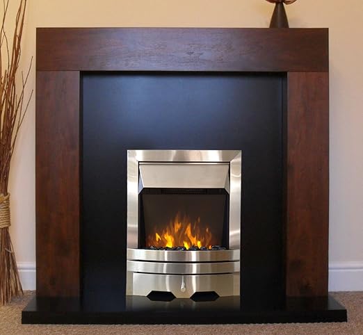 Electric Walnut Mango Surround Black Silver Coal Flame Steel Fire