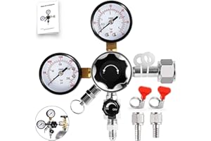 DBGOGO CGA-320 Kegerator Regulator, Dual Gauge Co2 Regulator for Kegerator Co2 Regulator Beer Tap for Keg with 1/4'' & 5/16'' Quick Disconnect Barb Connectors & Safety Relief Valve for Co2 Cylinder Tank