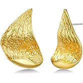 SNGIA18K Gold Plated Dangle Textured Ribbed Irregular Large Leaf Statement Earrings for Women by SNGIA, Handmade Dramatic Geometric Trendy Summer Drop Leaf Flower Jewelry Gifts, Bold Beachy Vintage Plant Fashion Drop Accessories, Vintage Nickle Free Floral Dangling Earrings.