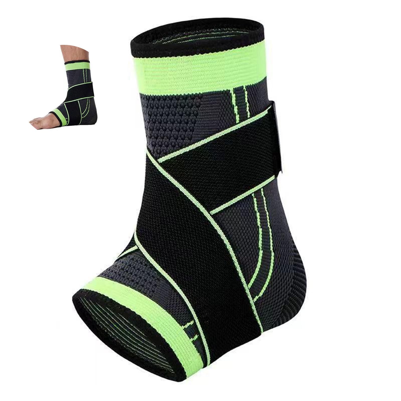 SSKHE 1 PC Ankle Support Brace Socks, Adjustable Compression Wrap for Sprains, Foot Pain Relief for Men and Women, Suitable for Achilles and Plantar Fasciitis, Sports, Black/Green, Size 8-11