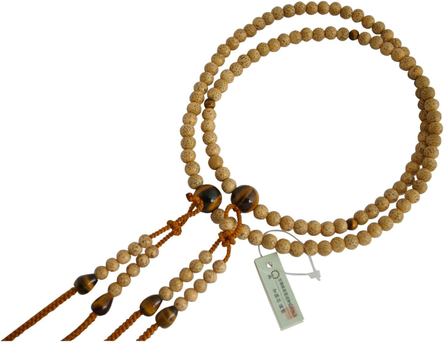 Newstone Kyoto Made Juzu Buddhist Prayer Beads Rosary, Honnenju, Honjuzu, Seigetsubodaiju Wood X Tiger Eye Premium Stone with 100% Silk Tassel Shingon-shu Type [ Made in Kyoto] Handcrafted Juzu Beads