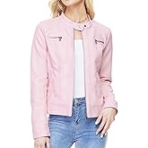 Fahsyee Zip Leather Jackets for Women Motorcycle Faux PU Moto Biker Outwear Coat