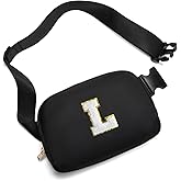 Gitus Birthday Gifts for 8 9 10 11 12 13 Year Old Girls Personalized Fanny Pack Crossbody Bags with Initial Letter Patch Belt Bag for Teen Girls Cute Trendy Stuff Travel Essentials (Black-L)